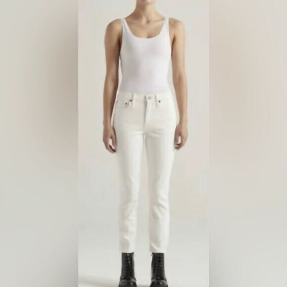 NWT EDWIN Women’s Bree Mid Rise Crop Straight Leg Ivory Jeans - Size 28 - Picture 1 of 15